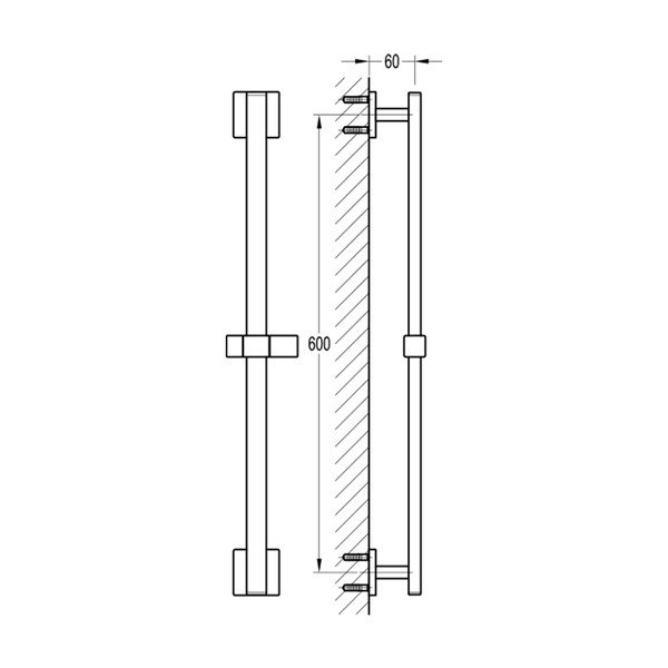 Spīdīgas sudraba krāsas misiņa sienas dušas stienis ar bīdāmu turētāju 66 cm Mila – Sapho-image-1