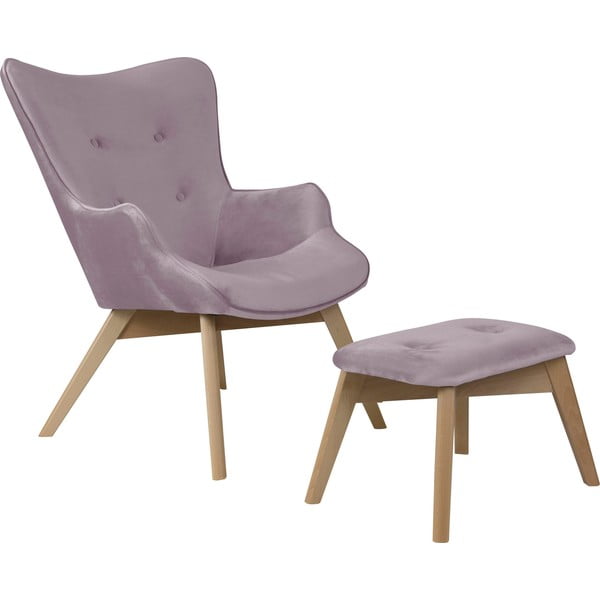 Gaiši violets samta atpūtas krēsls ar kāju balstu Niko – Ropez