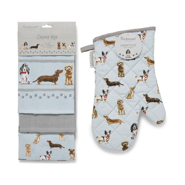 Virtuves dvieļu un cimda komplekts (4 gab.) Curious Dogs – Cooksmart ®