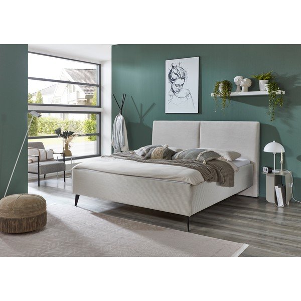 Bēša polsterēta divvietīga gulta ar veļas kasti ar redelēm 180x200 cm Lando – Meise Möbel-image-1