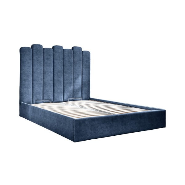 Zila mīksta divvietīga gulta ar uzglabāšanas vietu un režģi 140x200 cm Dreamy Aurora – Miuform