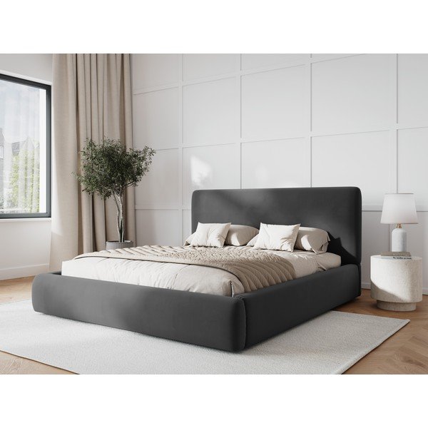 Tumši pelēka polsterēta divvietīga gulta ar veļas kasti un redelēm 180x200 cm Colonel – Cosmopolitan Design-image-1