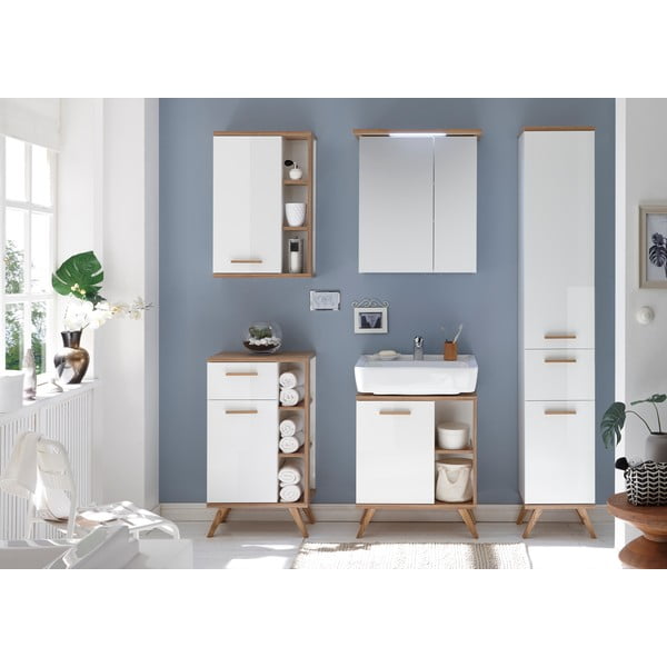 Balts piekaramais vannas istabas skapītis ar spoguli 60x72 cm Set 923 - Pelipal-image-3