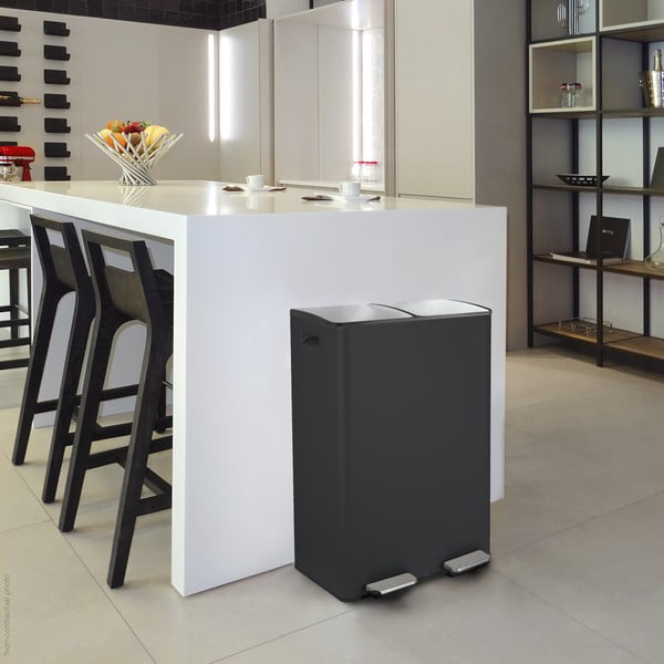 Matēti melna atkritumu šķirošanas tērauda atkritumu tvertne ar pedāli 2x30 l   Aliya – Spirella-image-1