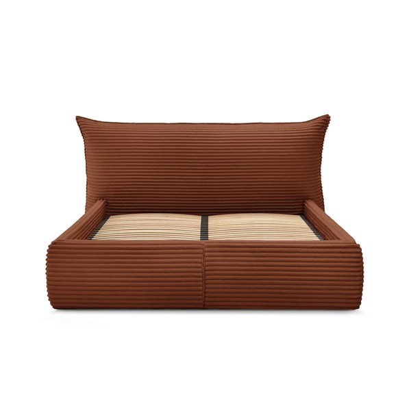 Ķieģeļu sarkana polsterēta divvietīga gulta ar veļas kasti un redelēm 180x200 cm Jade – Bobochic Paris-image-3