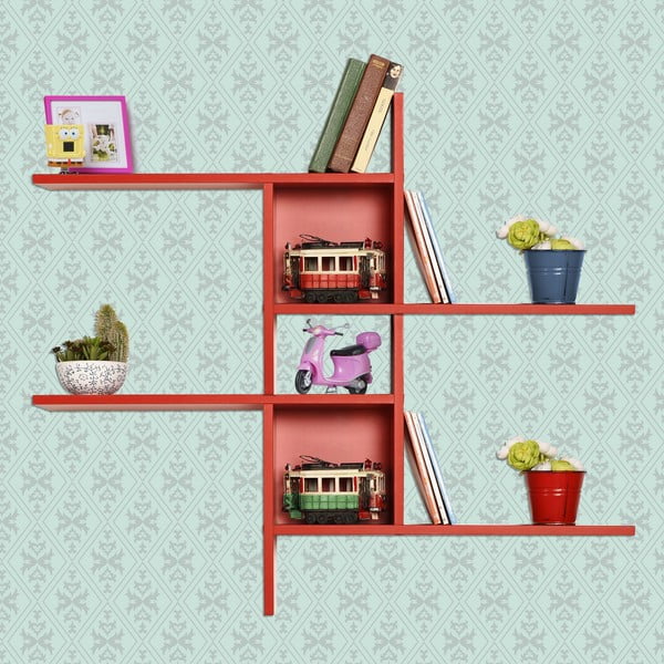 Sarkans daudzlīmeņu sienas plaukts 100 cm Cross – Kalune Design-image-1