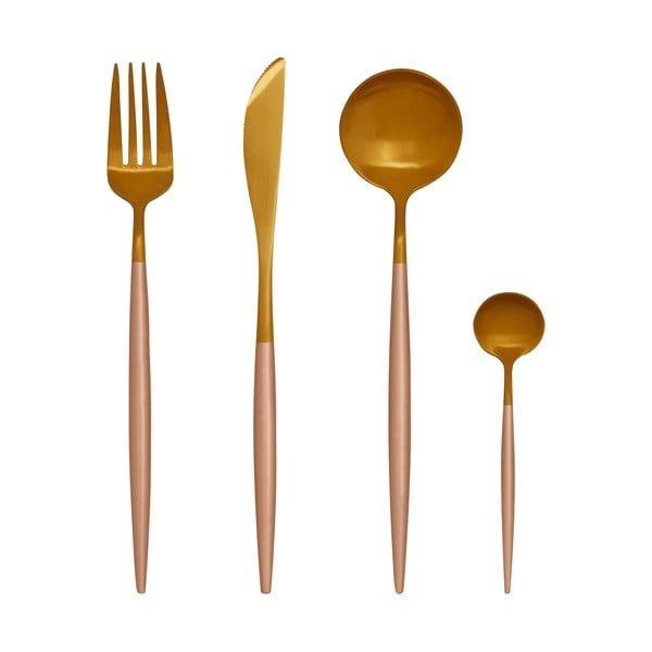Zelta krāsas nerūsējošā tērauda galda piederumi (16 gab.) Avie – Premier Housewares