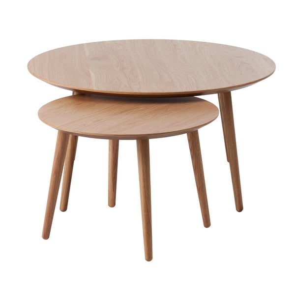Dabīga toņa apaļi žurnālgaldiņi ar ozolkoka imitāciju (2 gab.) ø 88 cm Adda – Unique Furniture-image-2