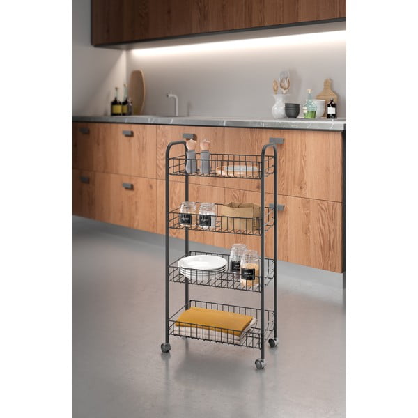 Melns pārvietojams metāla plaukts 41x84 cm Ascona – Metaltex-image-2