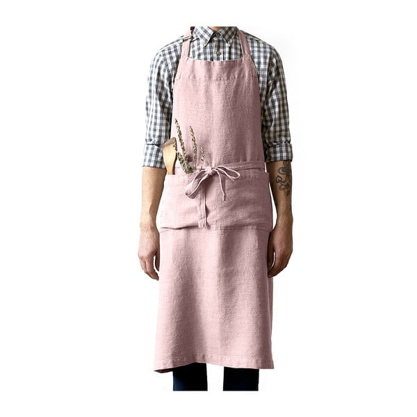 Gaiši rozā lina priekšauts Linen Tales Chef, garums 100 cm