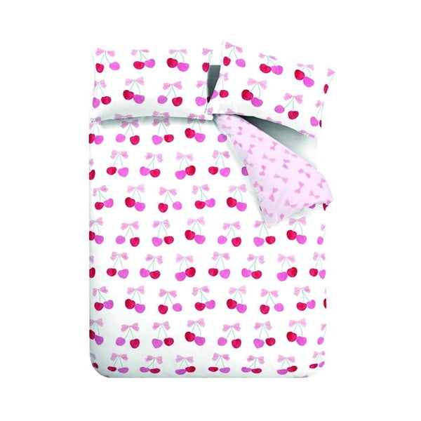 Balta/rozā divguļamā gultas veļa 200x200 cm Cherries and Bows – Catherine Lansfield