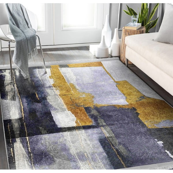 Dzeltens/tumši zils mazgājams paklājs 160x230 cm Unique – Mila Home-image-2