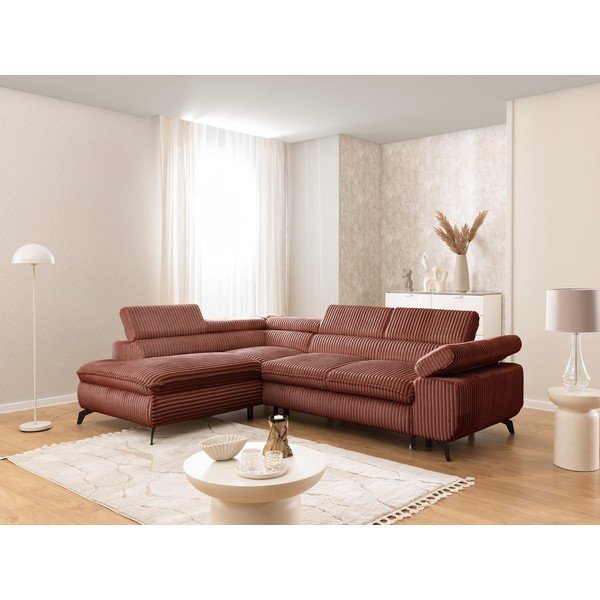 Terakotas oranžs velveta stūra dīvāns (ar kreiso stūri/L veida) Marbeya  – Ropez-image-1