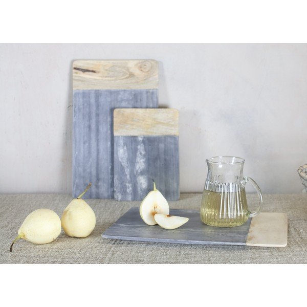 Pelēka marmora un mango koka servēšanas dēlis Nkuku Bwari, garums 35,5 cm-image-2