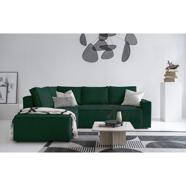 Tumši zaļš velveta salokāms stūra dīvāns (ar kreiso stūri) Brave Dave – Miuform-image-1