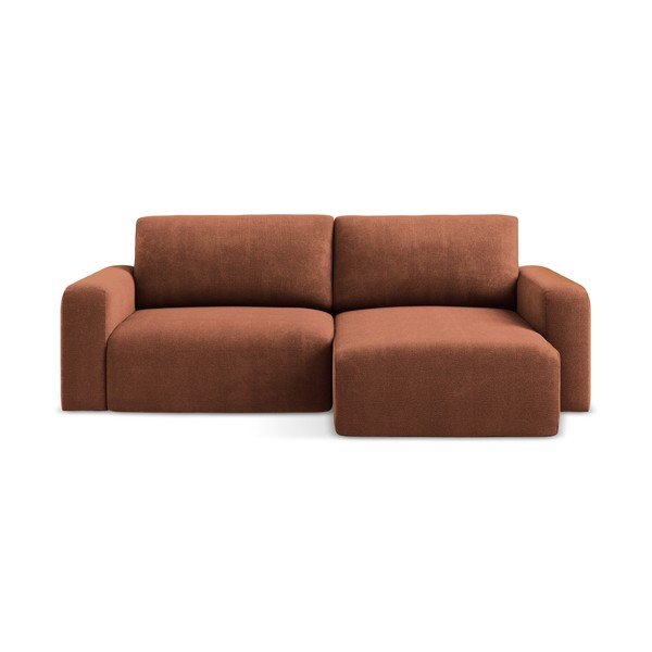 Terakotas oranžs salokāms stūra dīvāns no šenila auduma ar uzglabāšanas vietu (ar labo stūri/ar zvilni) Kona – Makamii