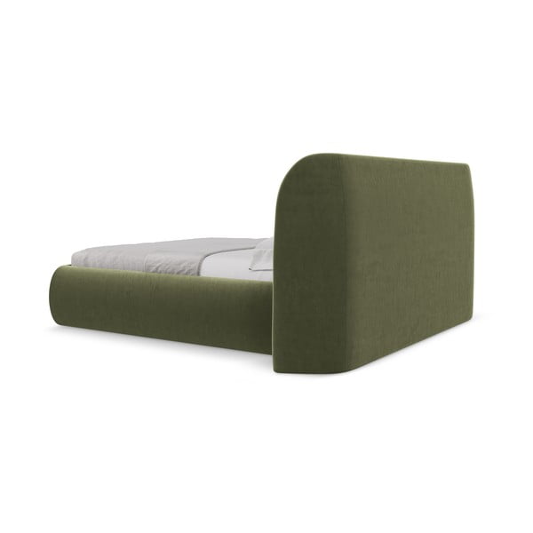 Zaļa polsterēta divvietīga gulta ar veļas kasti un redelēm 180x200 cm Hauke – Makamii-image-4