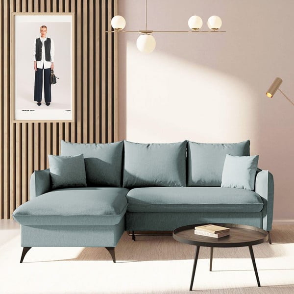 Gaiši zils salokāms stūra dīvāns ar uzglabāšanas vietu (ar kreiso stūri/ar zvilni) Brim – Rodier-image-1