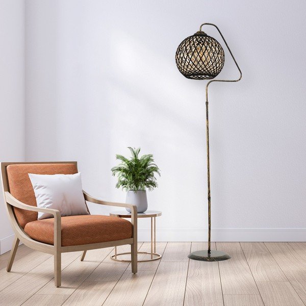 Melna/zelta krāsas stāvlampa ar džutas abažūru (augstums 154 cm) – Opviq lights-image-2