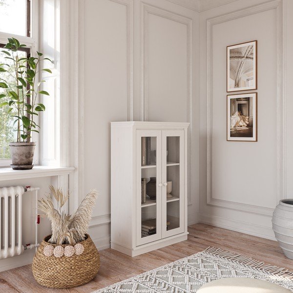 Balta priedes masīvkoka vitrīna 74x118x35 cm Anita – Støraa-image-1