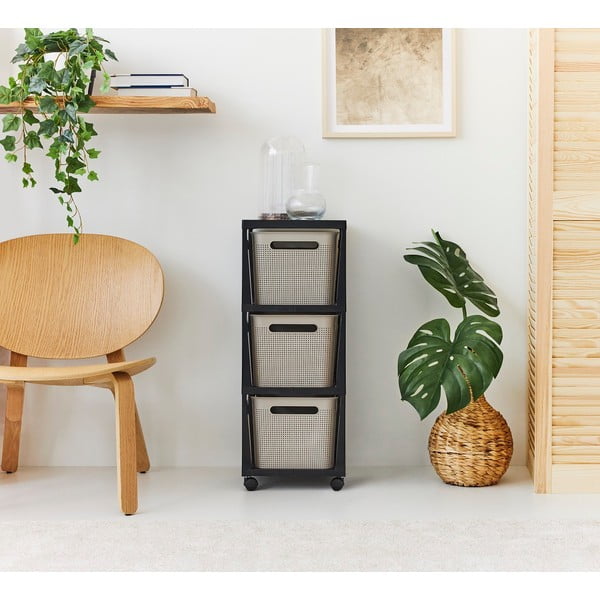 Melns/bēšs plastmasas pārvietojams plaukts 30x77 cm Brisen – Rotho-image-1