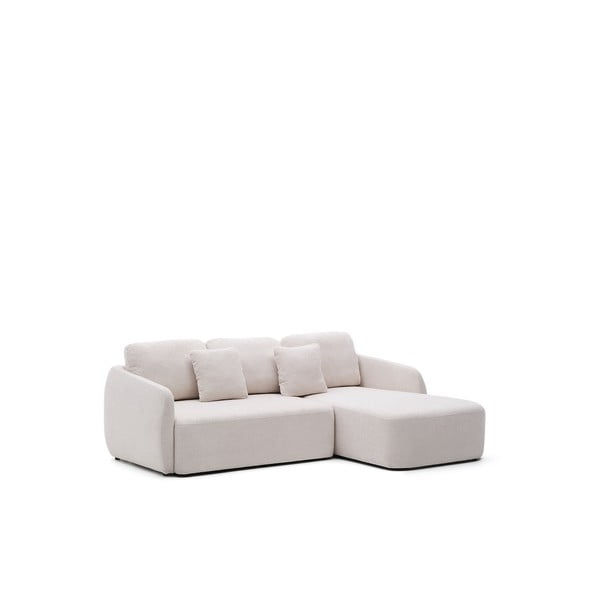 Krēmkrāsas salokāms stūra dīvāns no šenila auduma (ar labo stūri/ar zvilni) Laira – Kave Home-image-2