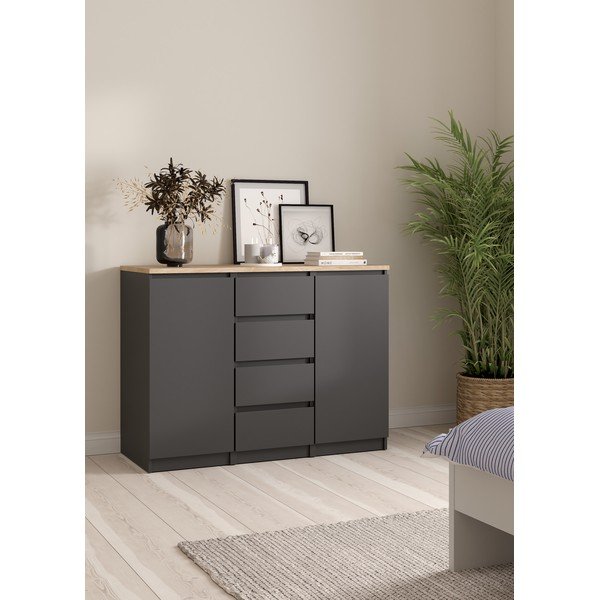 Tumši pelēka kumode 121x91x50 cm Naia – Tvilum-image-1