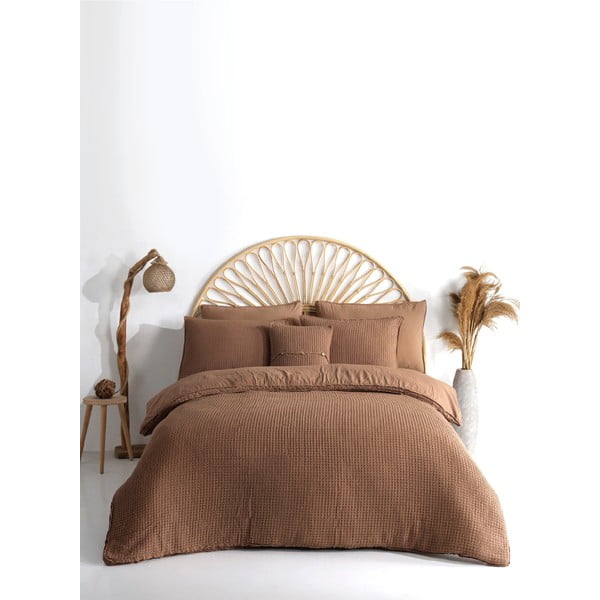 Brūna divguļamā gultas veļa no ranforce kokvilnas 240x220 cm Waffle Striped – Mila Home Luxury