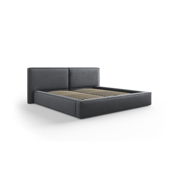 Tumši pelēka polsterēta divvietīga gulta ar veļas kasti un režģi 200x200 cm Arendal – Cosmopolitan Design