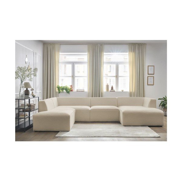 Bēšs modulārais stūra dīvāns no buklē auduma (ar kreiso stūri/U veida) Megeve – Bobochic Paris-image-4