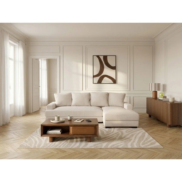 Bēšs velveta salokāms/ar uzglabāšanas vietu stūra dīvāns (ar labo stūri/ar zvilni) Campi – Bobochic Paris-image-1