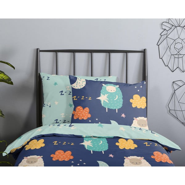 Zila vienguļamā kokvilnas bērnu gultas veļa 140x220 cm Sheep – Good Morning-image-2