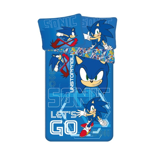 Zila vienguļamā kokvilnas bērnu gultas veļa 140x200 cm Sonic "Let´s go" – Jerry Fabrics