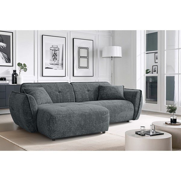 Tumši pelēks stūra dīvāns no šenila auduma (ar kreiso stūri/ar zvilni) Nelia – Ropez-image-1