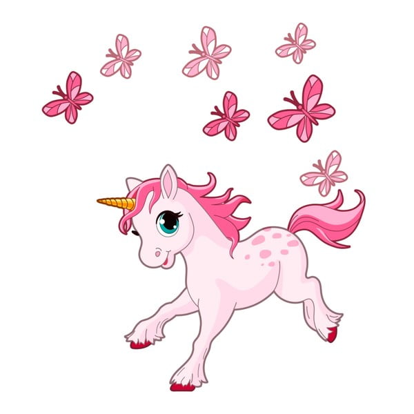 Sienas uzlīmes Ambiance Pink Unicorn and Papillons