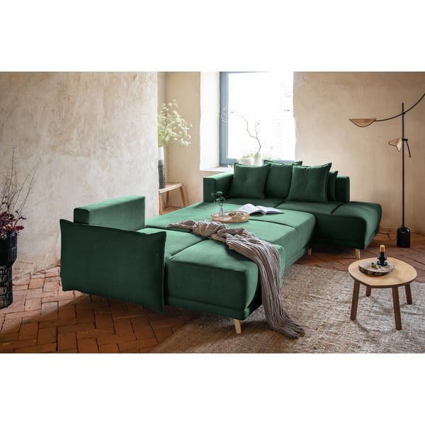 Zaļš velveta salokāms stūra dīvāns (ar labo stūri/U veida) Lazy Lukka – Miuform-image-4