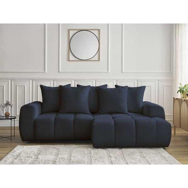 Zils salokāms stūra dīvāns no buklē auduma ar uzglabāšanas vietu (ar labo stūri/ar zvilni) Roxelane – Bobochic Paris-image-1