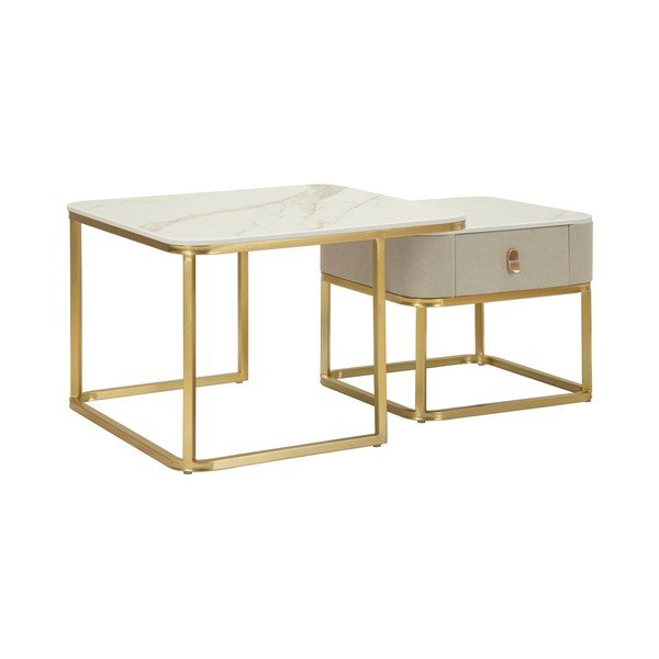 Krēmkrāsas/zelta krāsas žurnālgaldiņi ar marmora imitāciju (2 gab.) 50x70 cm Beauty – Mauro Ferretti-image-3