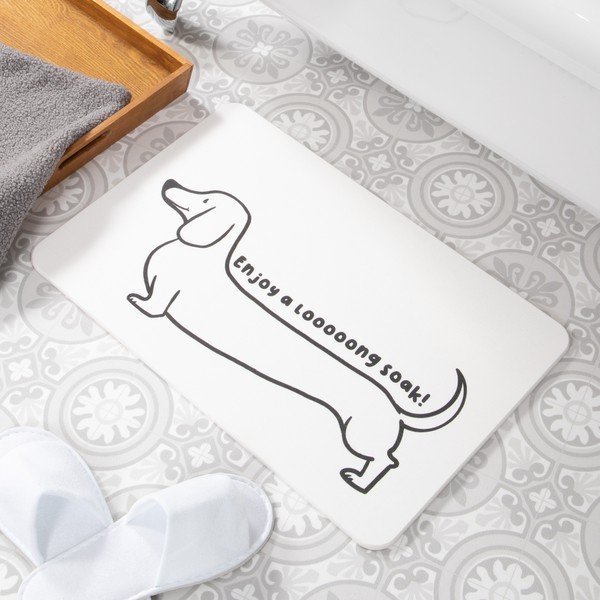 Balts diatomīta vannas istabas paklājiņš 39x60 cm Dachshund – Artsy Doormats-image-1