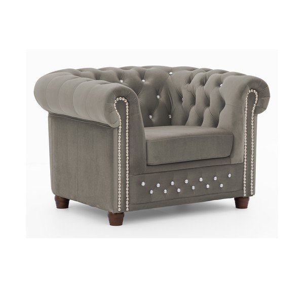 Pelēks samta Chesterfield atpūtas krēsls York Blik – Ropez