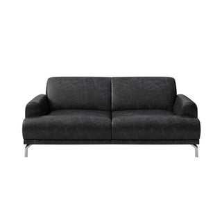 Melns divvietīgs ādas dīvāns MESONICA Puzo, 170 cm