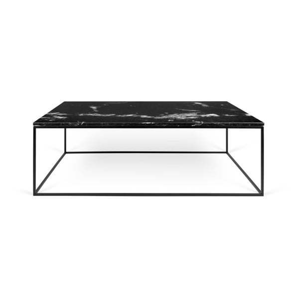 Melns marmora kafijas galdiņš ar melnām kājām TemaHome Gleam, 120 x 75 cm