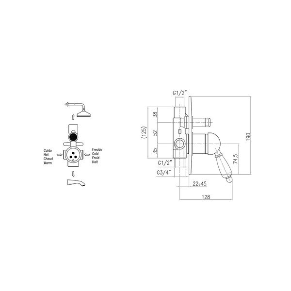 Sudraba krāsas iebūvēts jaucējkrāns dušai (ar 2 izvadiem) Kirké White – Sapho-image-1
