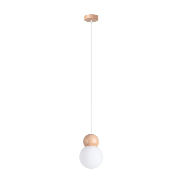 Balta/dabīga toņa masīvkoka piekaramā lampa ar stikla abažūru ø 11 cm Glim – Sollux