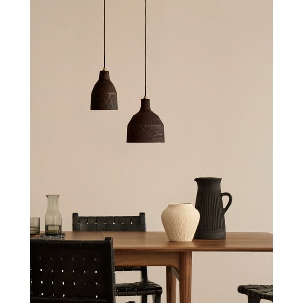 Melna piekaramā lampa ar koka abažūru ø 15 cm Amire – Kave Home-image-2