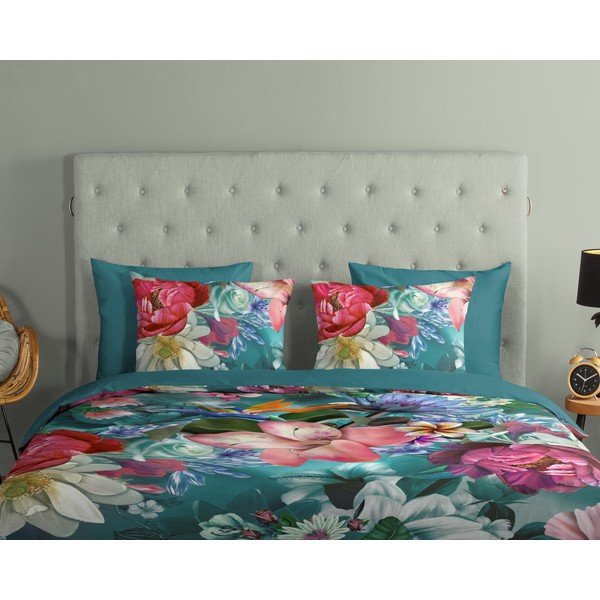 Tirkīzzila kokvilnas gultas veļa vienvietīgai gultai 140x200 cm – Good Morning-image-2