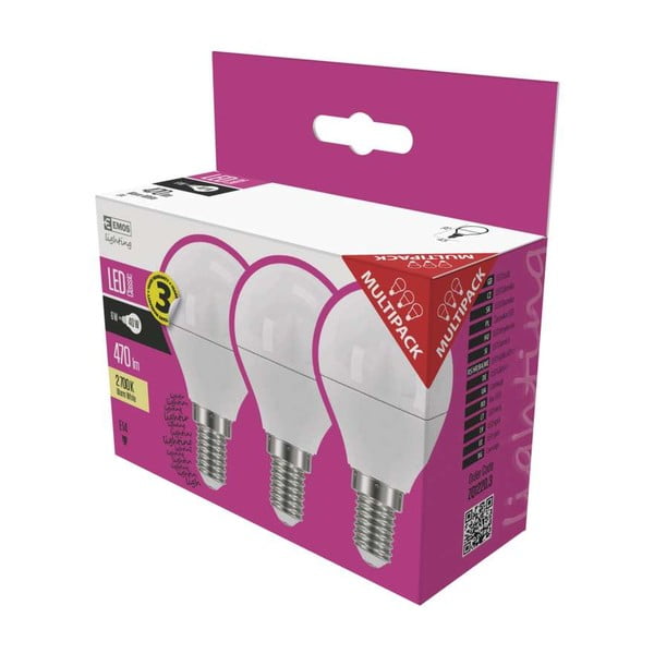 LED spuldzītes komplektā ar 3 spuldzēm Classic Mini Globe Warm White, 5W E14 - EMOS-image-1