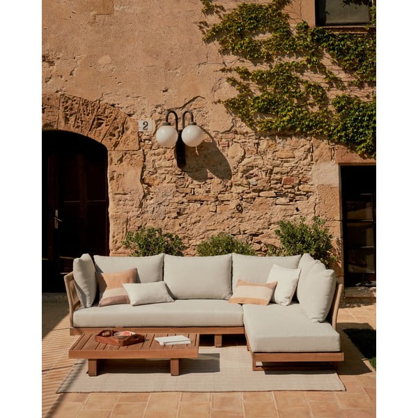 Krēmkrāsas/dabīga toņa akācijas masīvkoka dārza atpūtas komplekts 5 personām Raco – Kave Home-image-1