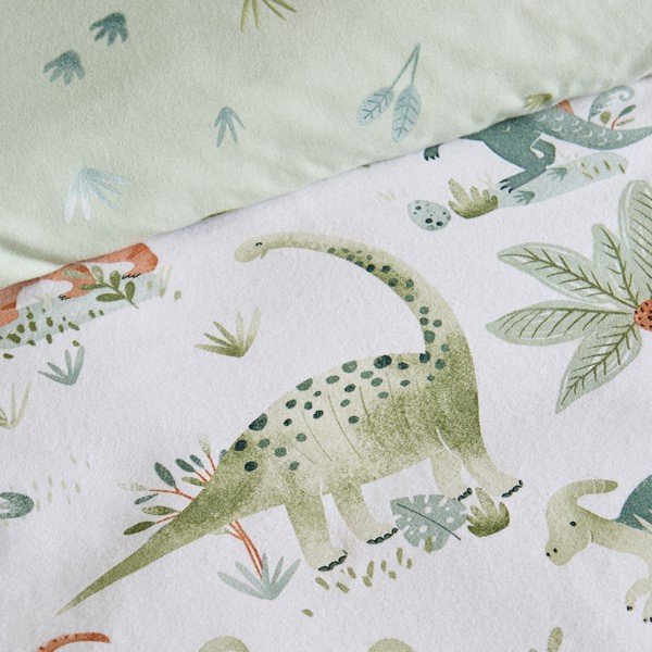 Krēmkrāsas vienguļamais flaneļa bērnu palags ar gumiju 90x190 cm Brushed Sleepy Saurus Dino – Catherine Lansfield-image-1