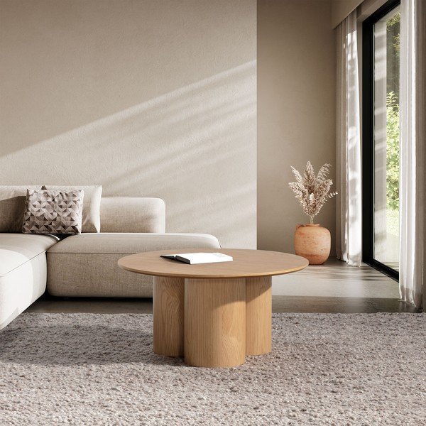 Dabīga toņa apaļš žurnālgaldiņš ar ozolkoka imitāciju ø 80 cm Lua – MOME-image-1